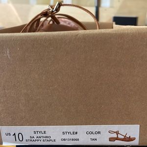 Women’s Sz 10 Anthropologie Sandals. Tan Strappy Staple. Brand New in Box